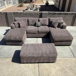 double chaise chenille sectional sofa with oversized ottoman — delivery available