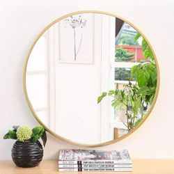 27.5 Inch Round Gold Hanging Mirror for Entryway, Bathroom, Vanity, Living Room - Stylish Circle Mirror That is Easy to Install 