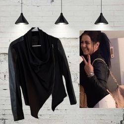 Blank NYC Faux Leather Moto Jacket Wrap Zip Size Medium Women’s Black Drape