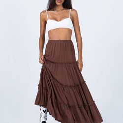 NEW - Princess Polly Miriah Maxi Skirt Pacsun Brown Long Stretch  2-6