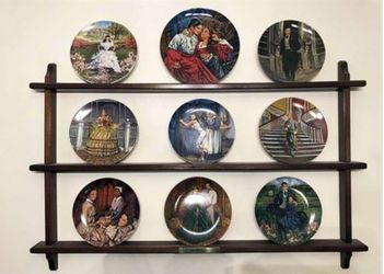 9 Limited Edition Knowles Gone With The Wind Collector Plates & The Gone With The Wind Display Rack with Brass Plate on Front. 1978 to 1985.