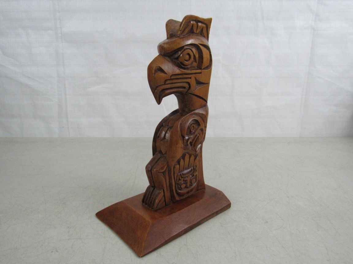 Kwakiutl Thunderbird Wood Art Figure Alert Bay BC Signed 9" Tall


