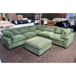 Green Corduroy sectional modular sofa 