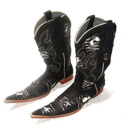 Size 8.5 men’s Los Altos Boots Western Wear Black Fabric Demin With Belt