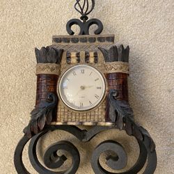 Antique Steel Base Quartz Clock Heavy 15.5”