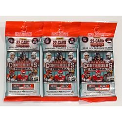 (3) 2020 Panini Contenders Football Value Packs 3 Pack Lot Factory Sealed  Fat Cello Packs Auto ? Insert ? Burrow RC ? Hurts RC ? Tua ? NFL Cards