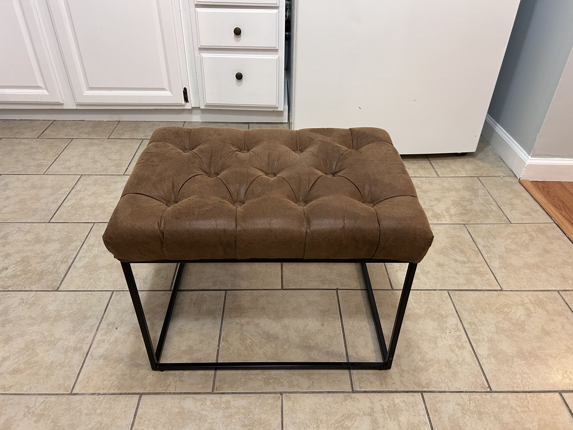 Brown Leather Bench With Metal Frame
