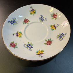 Crown Staffordshire fine bone china saucer in the "Rose Pansy" or "Strewn Flowers" pattern