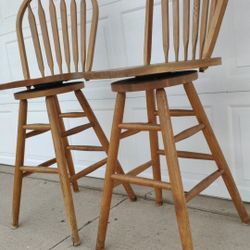 Two Solid Wood Swivel Stools Bar Chairs Height Chairs Excellent Condition  29inch From Seat To Floor