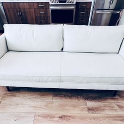 High End West Elm Axel Sierra Leather Sofa (76”) SNOW White- Retails For $2700+- Real Natural Leather TAKING OFFERS