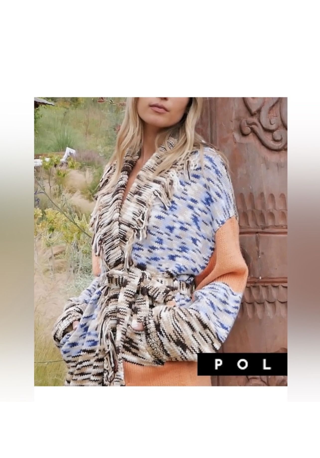 New Pol Multicolor Knot Cardigan with Fringe