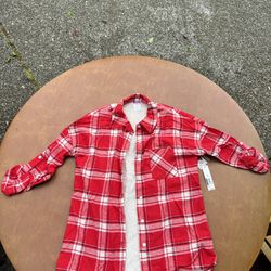 NWT No Boundaries Shirt Women's M (7-9) Red Plaid Faux Sherpa Lined Flannel #213-7