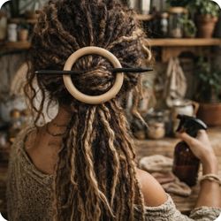 Natural Wood Hair Stick Accessory Dread Tie Ring Thick Hair Ponytail Solution