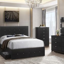 New 4pc Queen Size Storage Bed With Dresser Mirror Nightstand Without Mattress With Free Delivery 