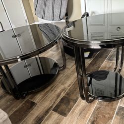 Coffee Table And End Table Black Glass Stainless Farm