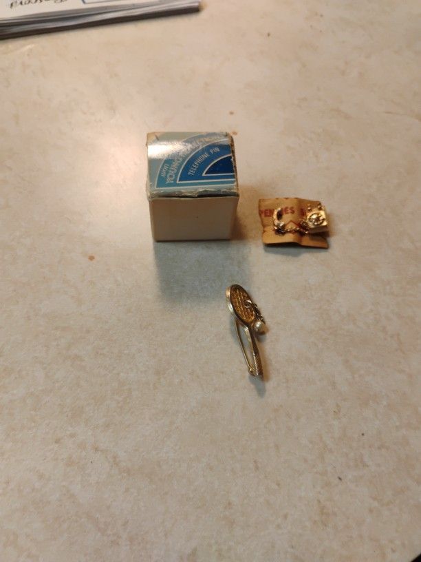 Antique Phone Pin With Antique Racket Ball And Pin
