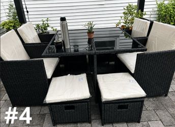  Modern Rattan Glass Dining Set