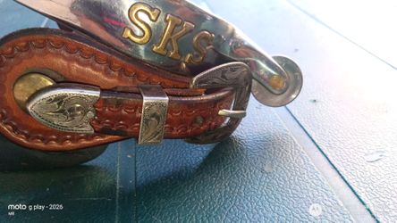 SKS Western Boot Spurs – Silver Steel with Leather Straps (Great Condition)