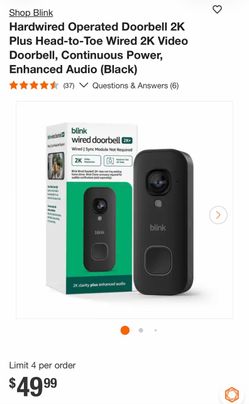 Shop Blink Hardwired Operated Doorbell 2K Plus Head-to-Toe Wired 2K Video Doorbell, Continuous Power, Enhanced Audio (Black)