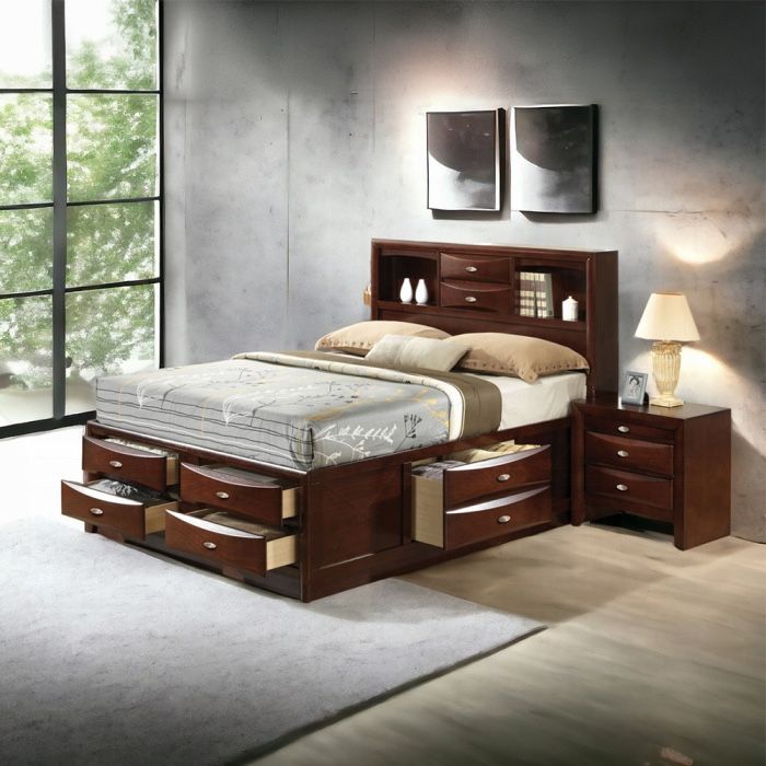 Storage Bed + Dresser + Mirror + Nightstand 
