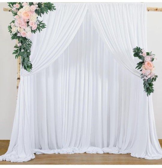 10ftx8ft White Wrinkle Free Backdrop Curtain for Wedding Parties, White Photo Background Curtains Backdrop Drapes for Birthday Baby Shower Anniversary