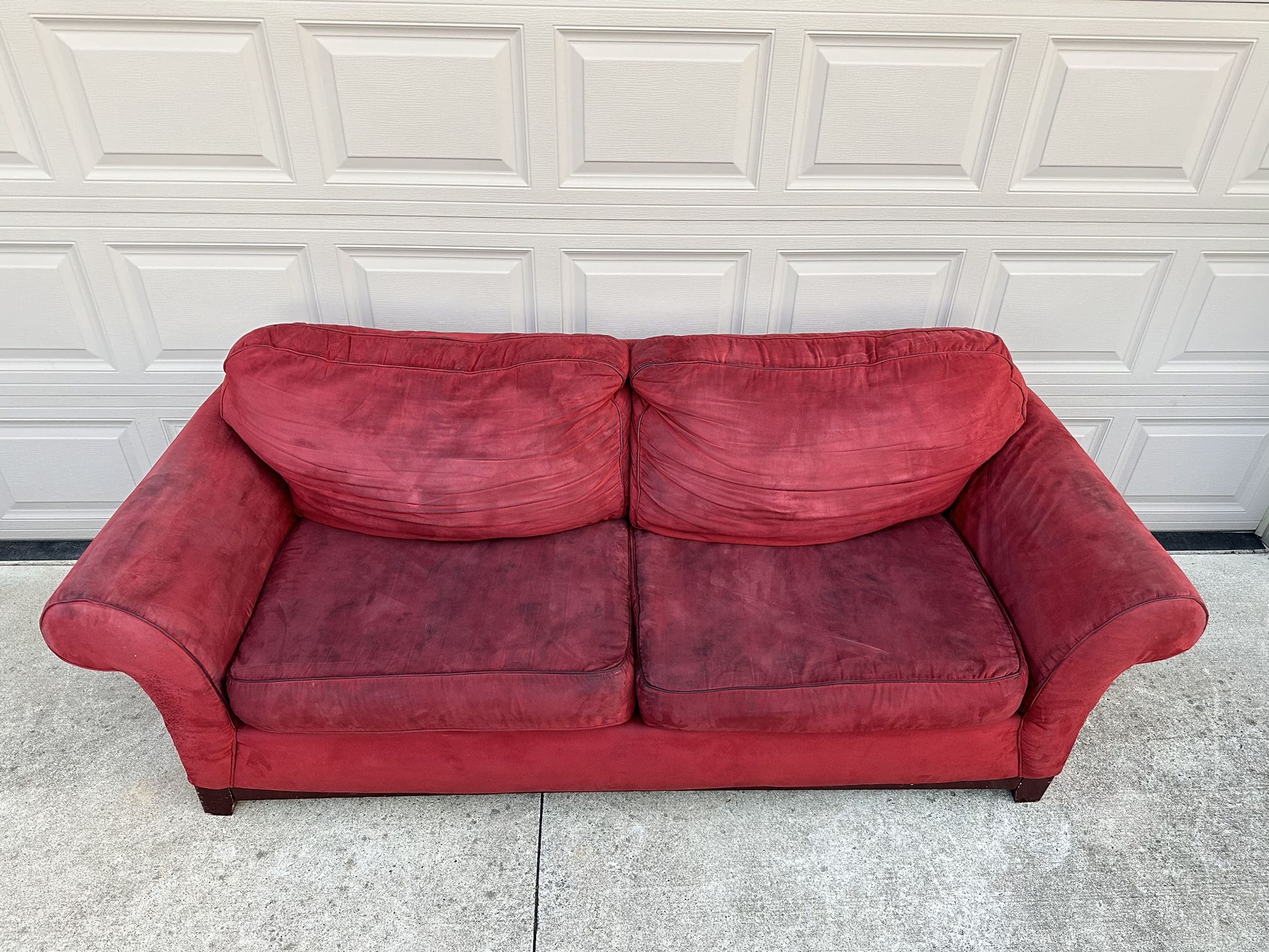 Red Suede 3-Piece Couch Set – Loveseat, Chair & Ottoman – Great Deal!