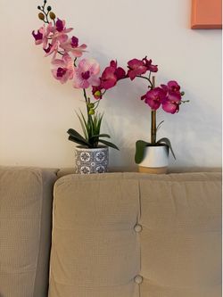 Set of 2 Faux Orchid Arrangements / Artificial Potted Orchids