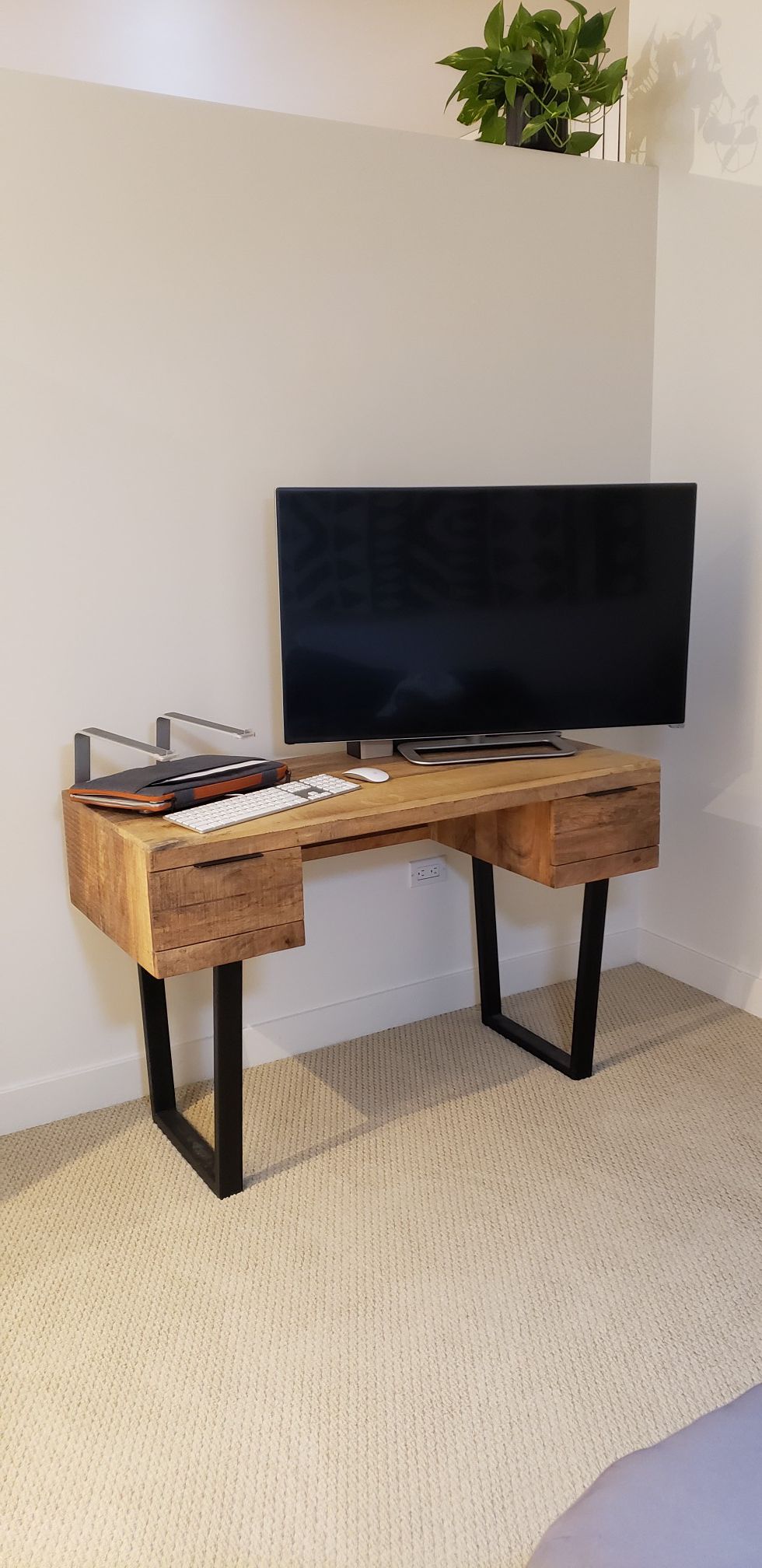 Modern wood and iron desk with drawers