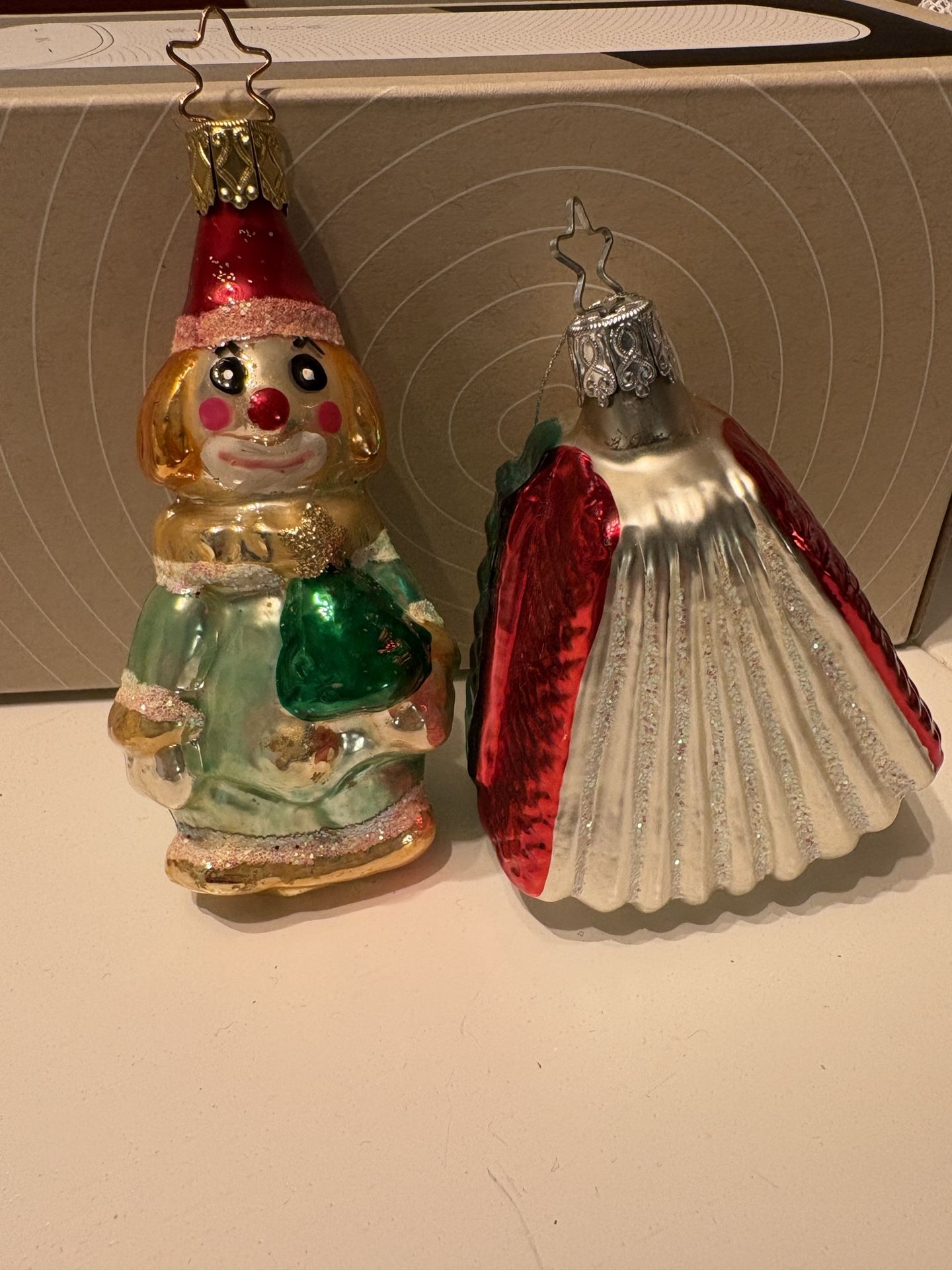 Antique Blown Glass Clown And Accordion Ornaments