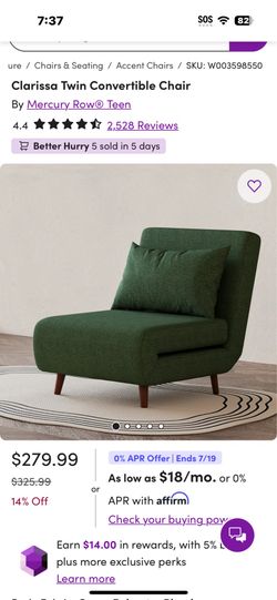 New Clarissa Twin Convertible Chair. I have 2 available at $125 each