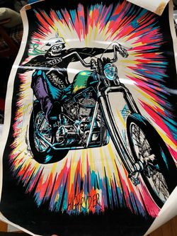 Vintage 60s Black Light Poster - High Ryder - Biker Chopper - Dargis USA