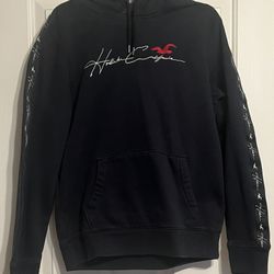 Hollister Black Hoodie with White and Red Accents