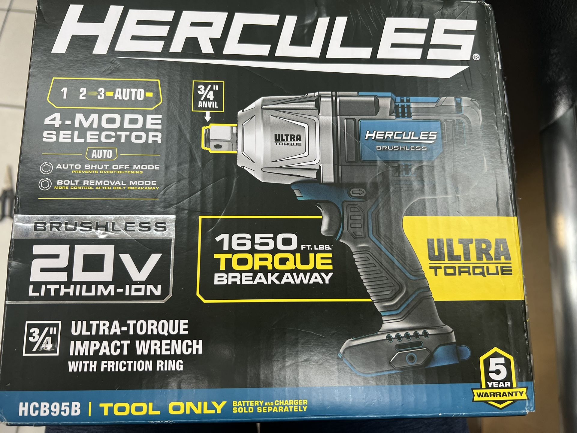 HERCULES 20V Brushless Cordless, 3/4 in. Ultra Torque Impact Wrench with Friction Ring - Tool Only New