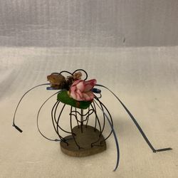 vintage Miniature Wooded metal bird Heart cage With Wire Bird Swing Tree Ornament