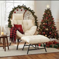 XMAS Sale!! Only $150! Assembled PE Wicker Indoor/Outdoor Lounge Egg Chair with Beige Cushion and Ottoman