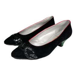 Gucci Suede Black Red Green Embellished Kitten Heels Sz 4