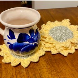 handmade crochet sunflower coasters,  .