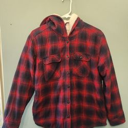 Unisex Boston Traders Sherpa Lined Hooded‎ Flannel Plaid Coat Jacket Size M