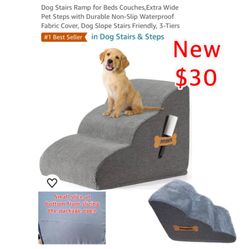 New Pet Stairs for Beds Couches,Extra Wide Pet Steps with Durable Non-Slip Waterproof Fabric Cover,3-Tiers 1 minor defect sliced at bottom $30
