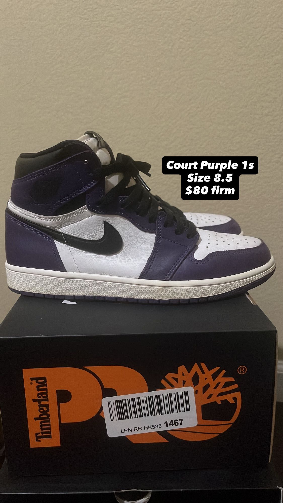 Nike Air Jordan 1s Court Purple Size 8.5