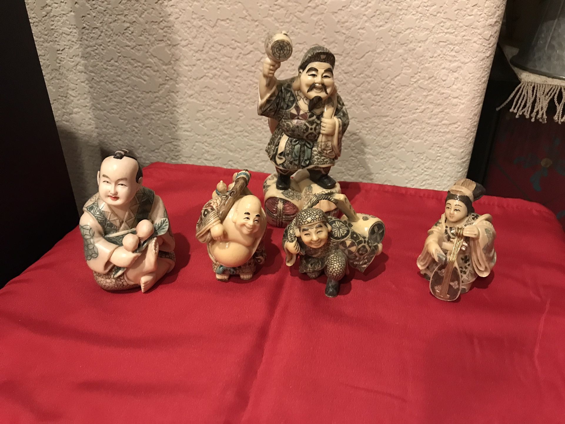 Set of 5 Vintage Japanese Hand Carved Resin Netsuke Figurines