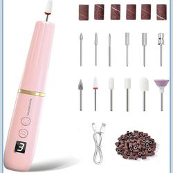 Professional Electric Nail Drill File, Cordless Nail Drill Machine kit for Acrylic Gel Dip, 12 in 1 Nail Machine Kit Portable Rechargeable Manicure Pe