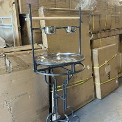 Parrot Bird Perch Play Stand Stainless Steel Pan Toy Hook On Wheels 