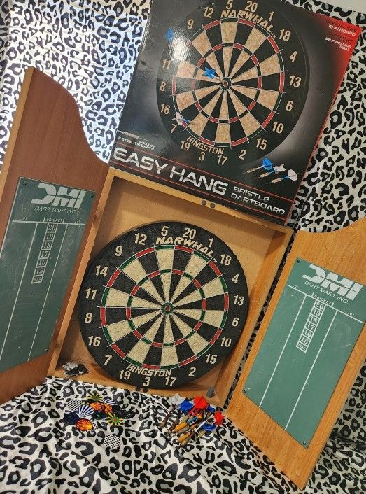 Dart Board With Cupboard And Darts