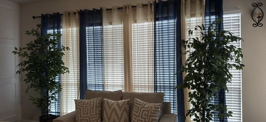 Couch, Loveseat, Ottoman, Rug & Curtains