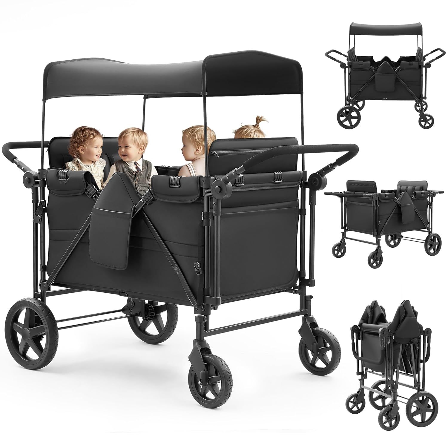 Stroller Wagon for 4 Kids, Wagon Stroller 4 Seater with Dual Push Handles