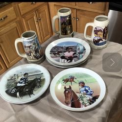 race track collectibles. Mugs and plates