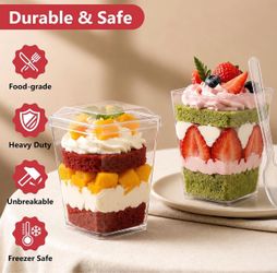 50 Pack Dessert Cups with Lids and Spoons, 5 oz Banana Pudding Cups