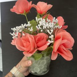 Faux Rose Bouquet Vase