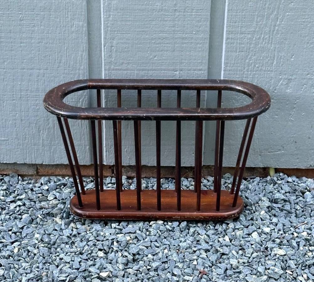 Vintage 60s Mid Century Modern MCM Arthur Umanoff Style Spindle Magazine Holder Vinyl Records Storage Rack Stand Organizer